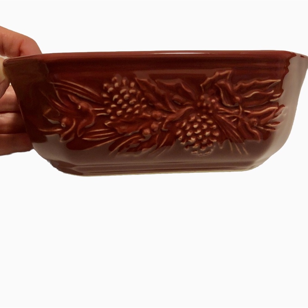 Longaberger Nature's Garland Embossed pottery stoneware Side Dish - Paprika - Picture 3 of 10